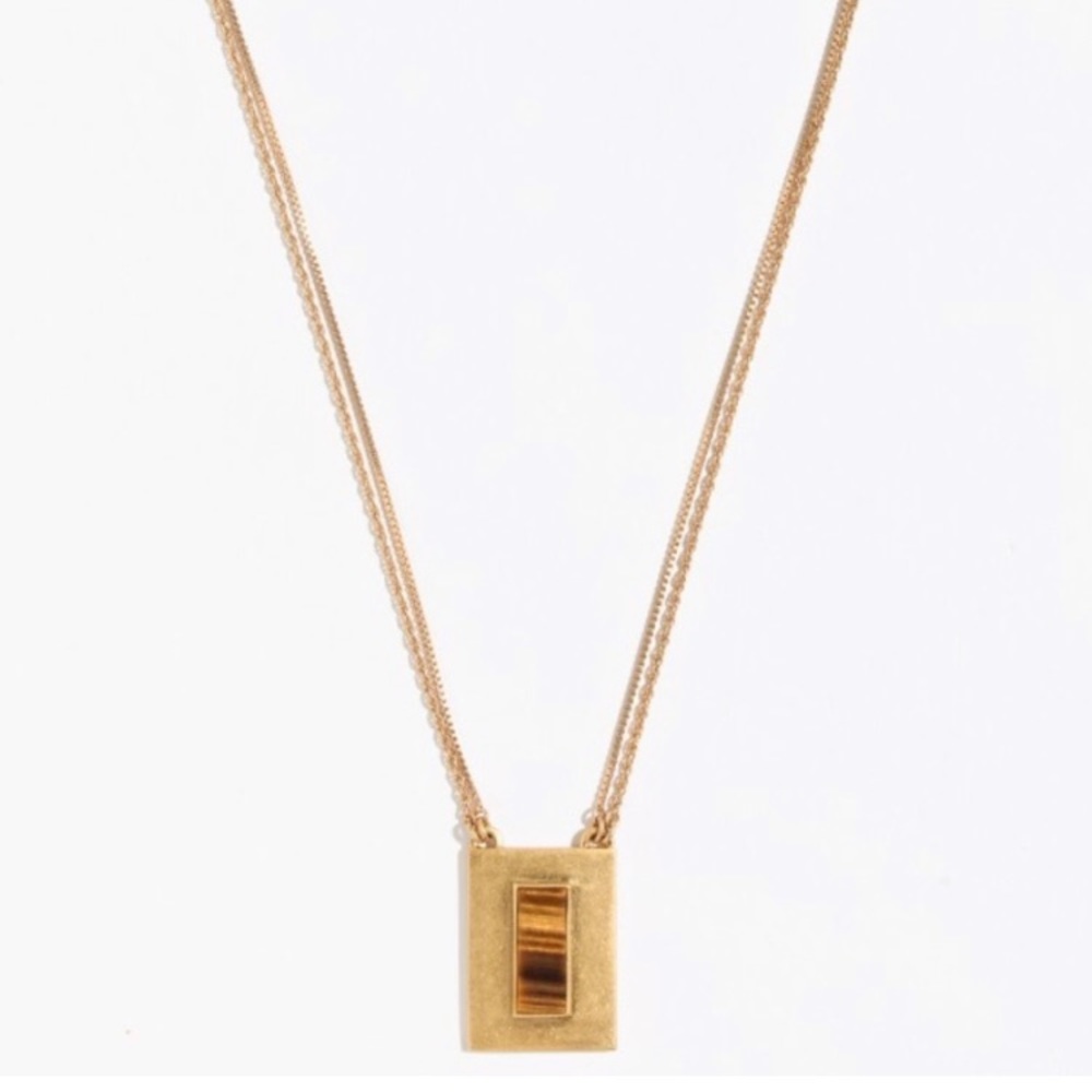 Madewell Gold & Tiger’s Eye Square Pendant Necklace